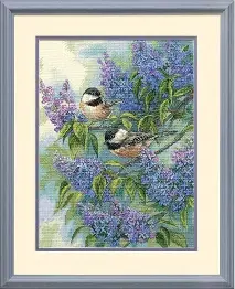 35258 counted cross stitch kit DIMENSIONS "Chickadees and Lilacs"