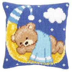 PN-0148196 Vervaco Cross Stitch Cushion "Blue Teddy on the Moon"