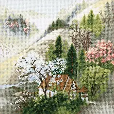 Cross-stitch kit M-365 "Cozy hut at mountain stream"