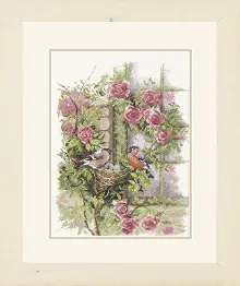 PN-0008020 Counted cross stitch kit LanArte "Nesting Birds in Rambler Rose"