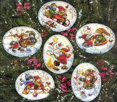 08828 Counted cross stitch kit "Playful Snowmen Ornaments"