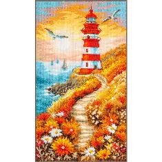 PN-0216092 Lanarte Cross Stitch Kit Flower Path with Lighthouse 20x36 cm (uniform 28 ct)