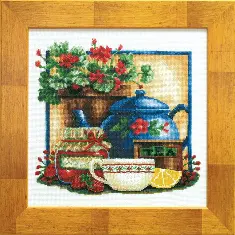 Mixed technique stitch kit ST-33 “Tea+strawberry” 