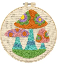 72-76394 Kit for embroidery in the carpet technique Colored mushrooms Dimensions with hoops