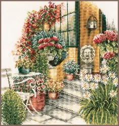 PN-0008016 Counted cross stitch kit LanArte "Terrace in Autumn Bloom"