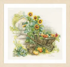 PN-0007988 Counted cross stitch kit LanArte "Wheelbarrow & sunflowers"
