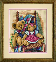 35103 Cross stitch kit Teddies on Quilt Teddy bears on a chair, 30*36cm, DIMENSIONS