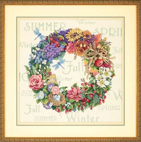 35040 Набор для вышивани крестом DIMENSIONS Wreath of all Season "Венок с временами года". Catalog. Kits