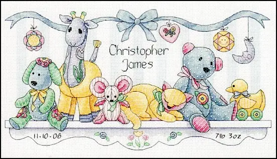 73068 Набор для вышивания крестом DIMENSIONS Baby's Friends Birth Record "Детская метрика. Друзья малыша". Catalog. Kits