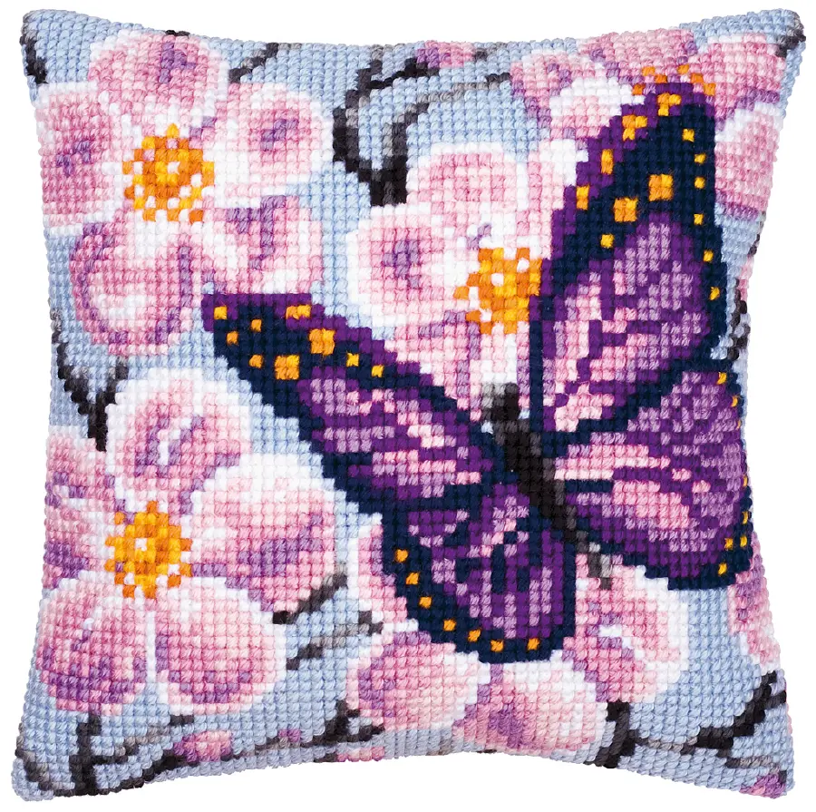 PN-0008501 Набор для вышивания крестом (подушка) Vervaco Purple Butterfly "Фиолетовая бабочка". Catalog. Kits