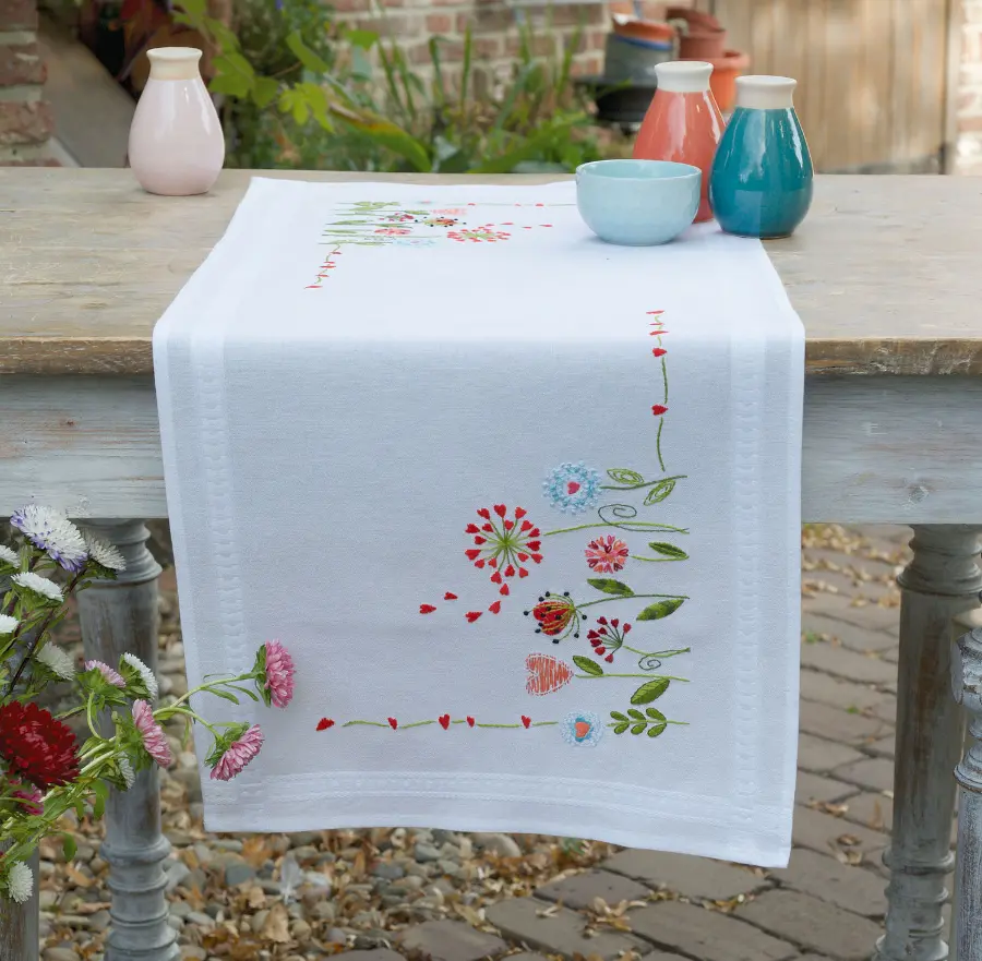 PN-0171004 Набор для вышивания гладью (дорожка на стол) Vervaco Flowers "Цветы". Catalog. Kits