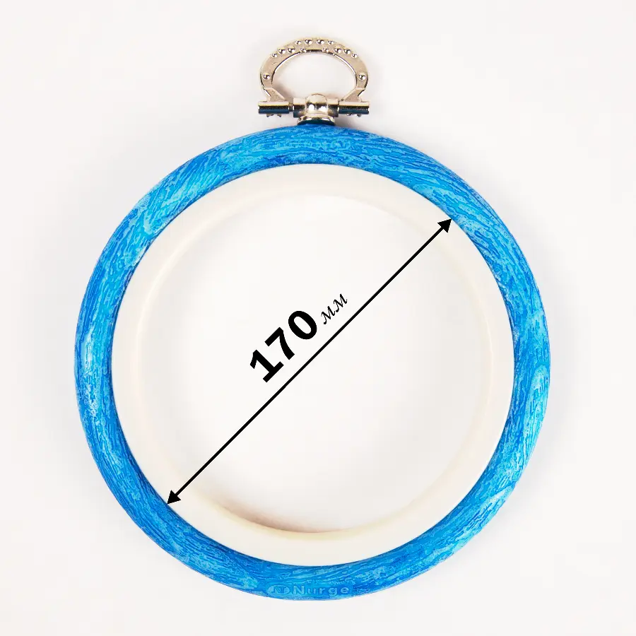 230-3 Пяльцы-рамка Nurge круглые каучуковые с подвесом, высота обода 8мм, диаметр 170мм (голубые). Catalog. Embroidery and sewing. Tambour