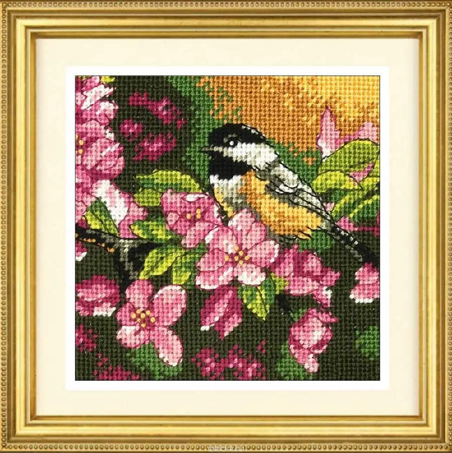 71-07244 Набор для вышивания (гобелен) DIMENSIONS Chikadee in Pink "Синица в розовых цветах". Catalog. Kits