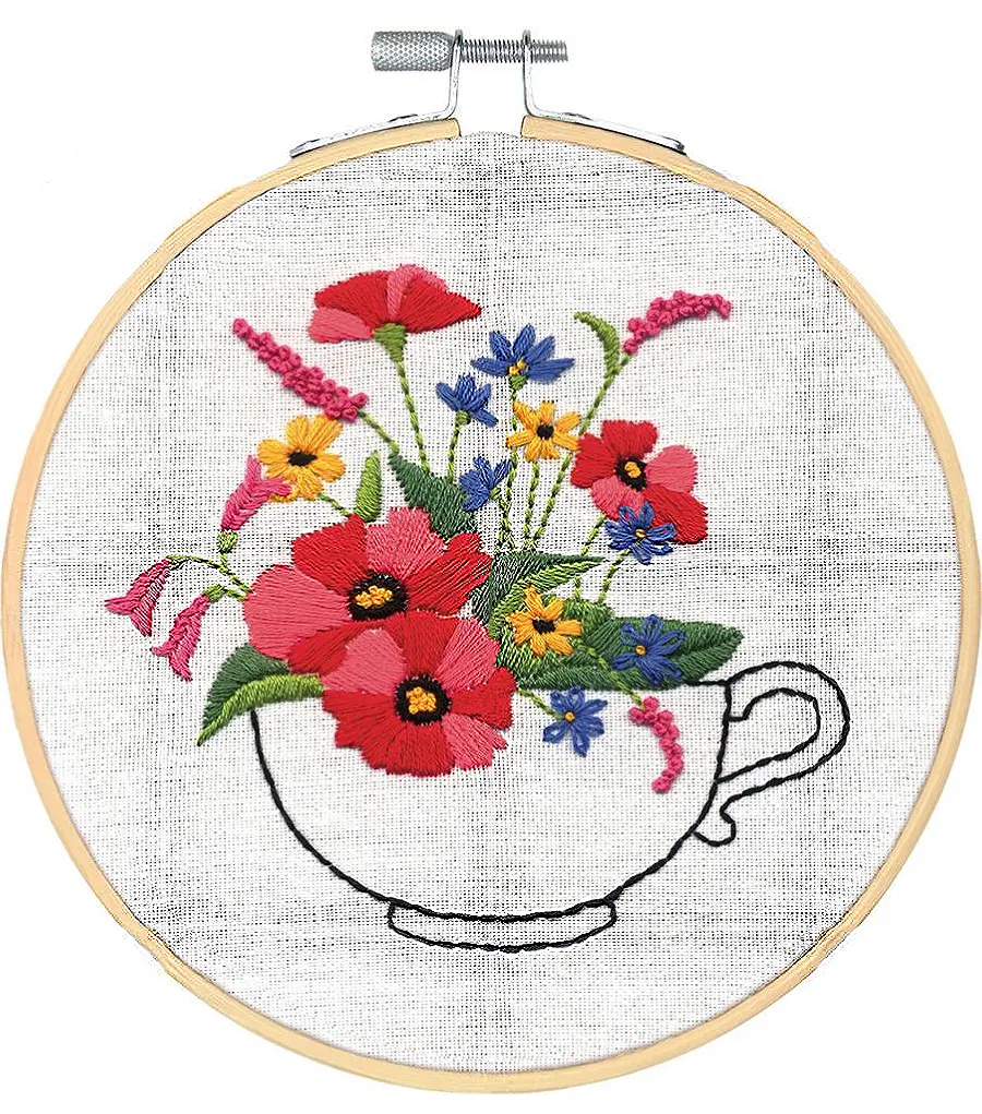 72-76195 Наборы для вышивания гладью Teacup Bouquet Букет в чашке 15х15 см DIMENSIONS. Catalog. Kits