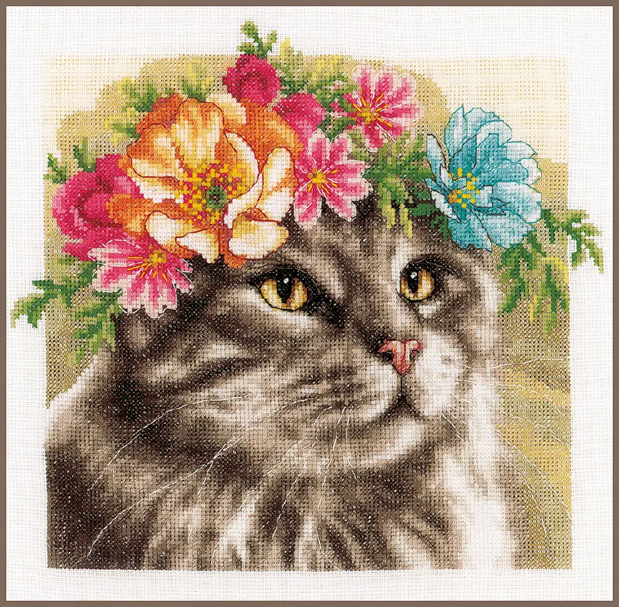 PN-0191867 Набор для вышивки крестом LanArte Flower crown Maine coon "Цветочная корона Мей-кун". Catalog. Kits