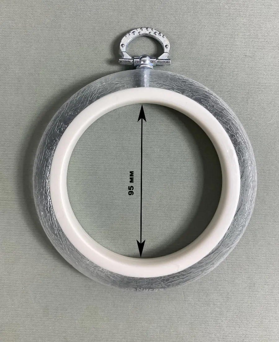 230-1 Пяльці-рамка Nurge круглі каучукові з підвісом, висота обода 8мм, діаметр 95мм (перлинні). Catalog. Embroidery and sewing. Tambour