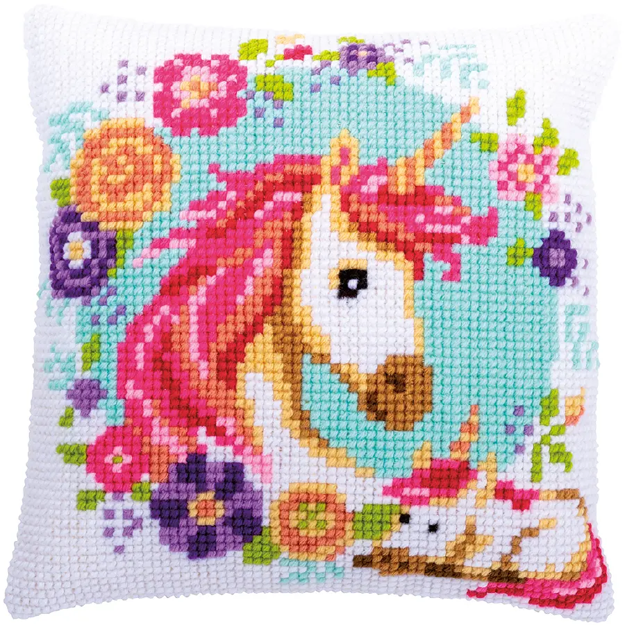 PN-0186593 Набор для вышивания крестом (подушка) Vervaco Mother and baby unicorn "Мать и ребенок единорог". Catalog. Kits