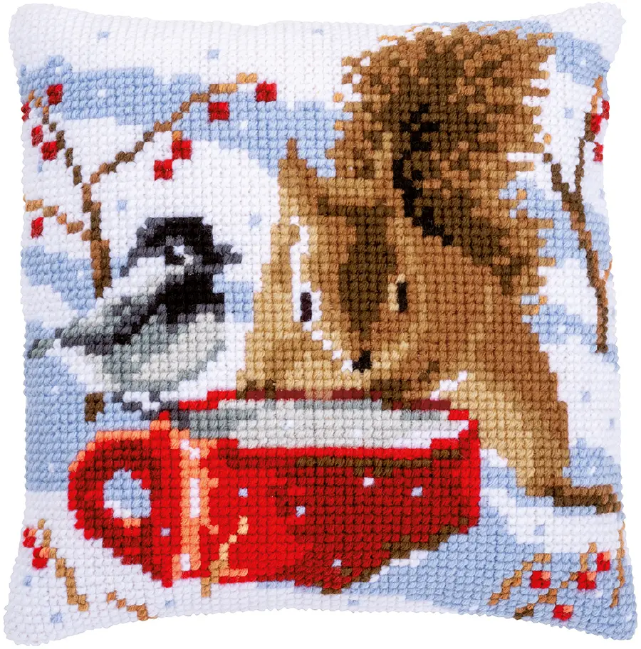 PN-0163871 Набор для вышивания крестом (подушка) Vervaco Squirrel and tit "Белка и синица". Catalog. Kits